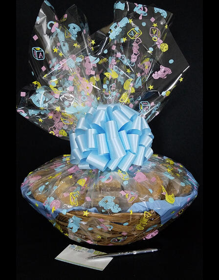 Super Basket - Baby Cellophane - Baby Blue Bow - 60 Cookies and Brownies