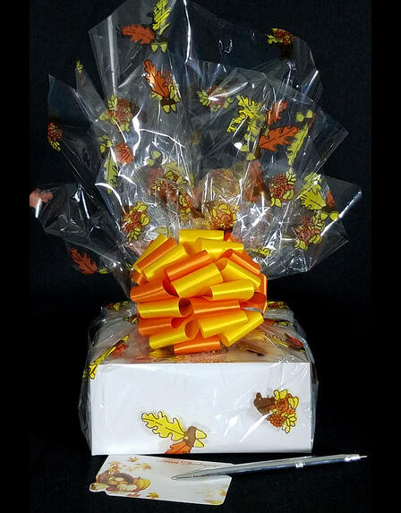 Small Box - Fall Leaves Cellophane - Orange & Yellow Bow - 12 Cookies and Brownies