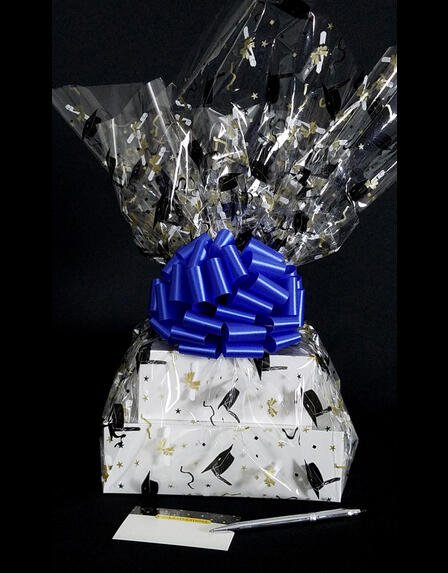 Large Tower - Graduation Cap Cellophane - Blue Bow - 36 Cookies and Brownies