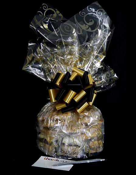 Large Cellophane - Gold Swirl Cellophane - Black & Gold Bow - 30 Cookies and Brownies