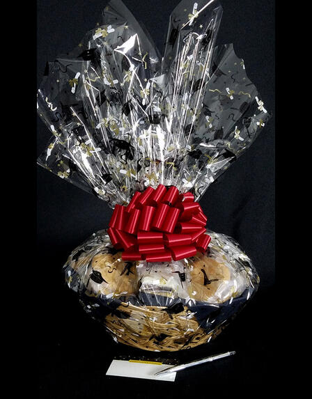 Large Basket - Graduation Cap Cellophane - Red Bow - 36 Cookies and Brownies
