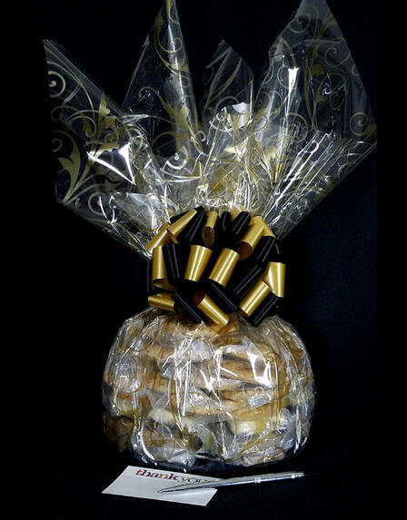 Super Cellophane - Gold Swirl Cellophane - Black & Gold Bow - 42 Cookies and Brownies