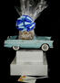 Large Tower - Blue Classic Car - Clear Cellophane - Blue Bow