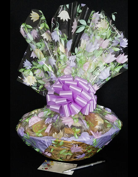 Large Basket - Lily Cellophane - Lavender Bow - 36 Cookies and Brownies