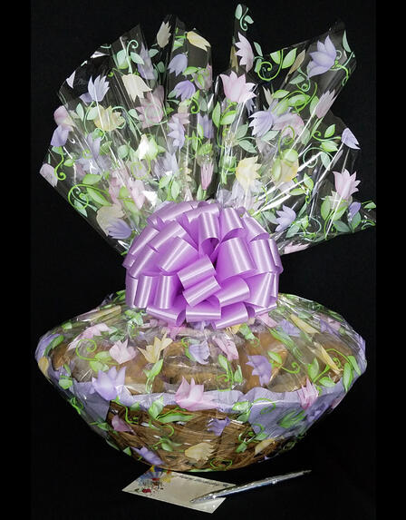 Super Basket - Lily Cellophane - Lavender Bow - 60 Cookies and Brownies