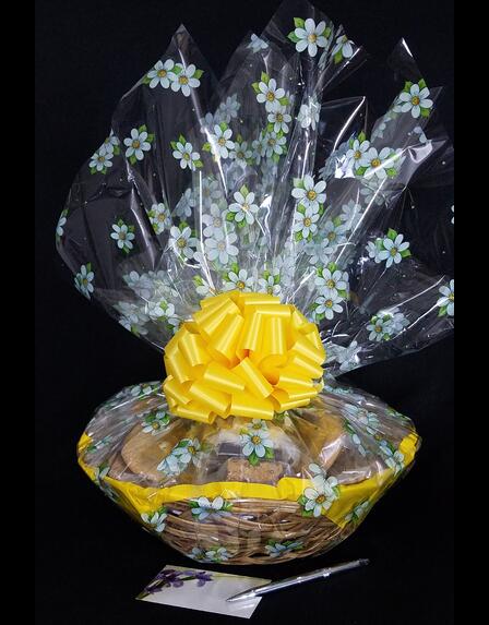 Large Basket - Daisy Cellophane - Yellow Bow - 36 Cookies and Brownies