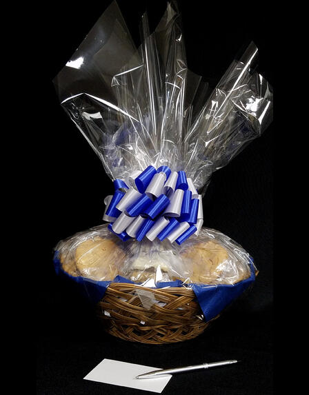 Large Basket - Clear Cellophane - Blue & Silver Bow - 36 Cookies and Brownies