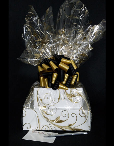 Large Tower - Gold Swirl Cellophane - Black & Gold Bow - 36 Cookies and Brownies