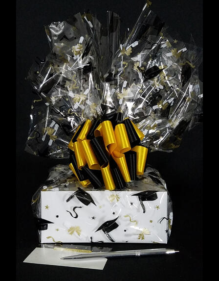 Small Box - Graduation Cap Cellophane - Black & Yellow Bow - 12 Cookies and Brownies