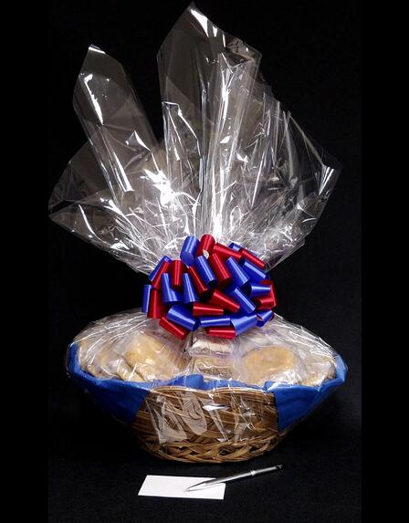 Super Basket - Clear Cellophane - Red & Blue Bow - 60 Cookies and Brownies