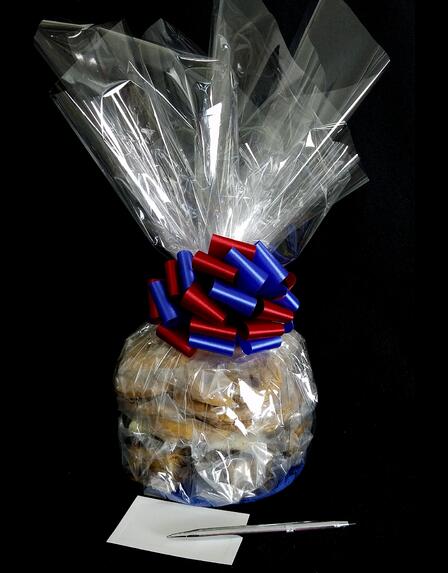 Medium Cellophane - Clear Cellophane - Red & Blue Bow - 24 Cookies and Brownies