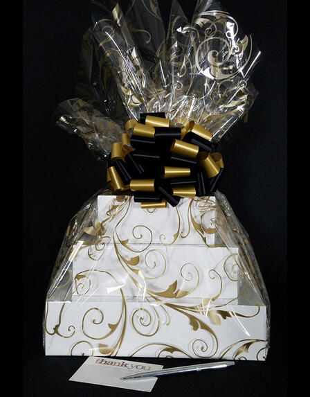 Super Tower - Gold Swirl Cellophane - Black & Gold Bow - 72 Cookies and Brownies
