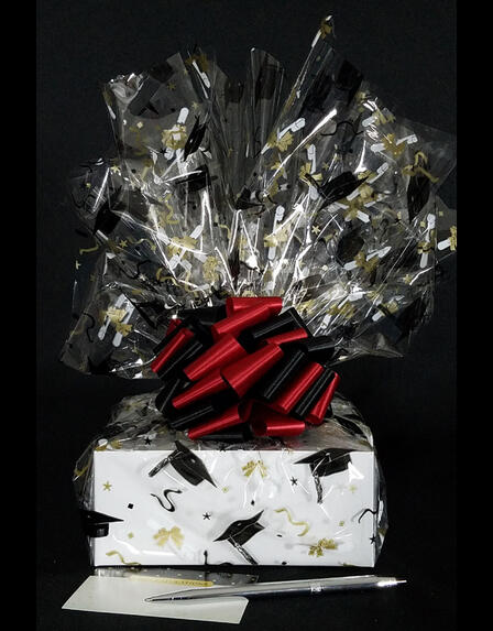 Small Box - Graduation Cap Cellophane - Black & Red Bow - 12 Cookies and Brownies