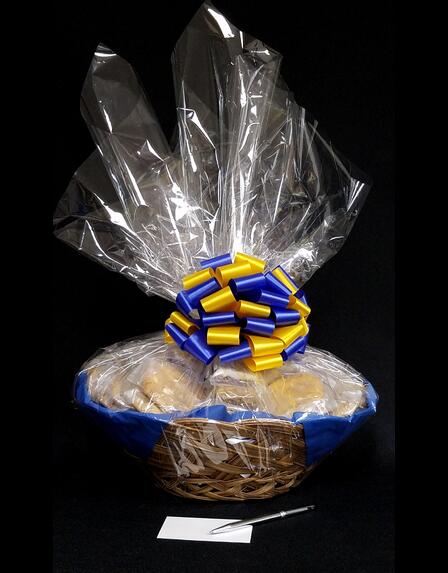 Super Basket - Clear Cellophane - Blue & Yellow Bow - 60 Cookies and Brownies