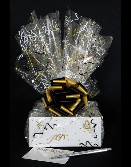  Small Box - Black & Gold Confetti Cellophane - Black & Gold Bow - 12 Cookies and Brownies