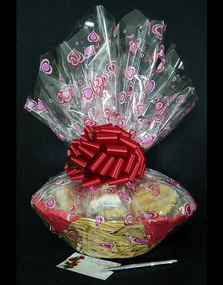 Large Basket - Heart Cellophane - Red Bow - 36 Cookies and Brownies