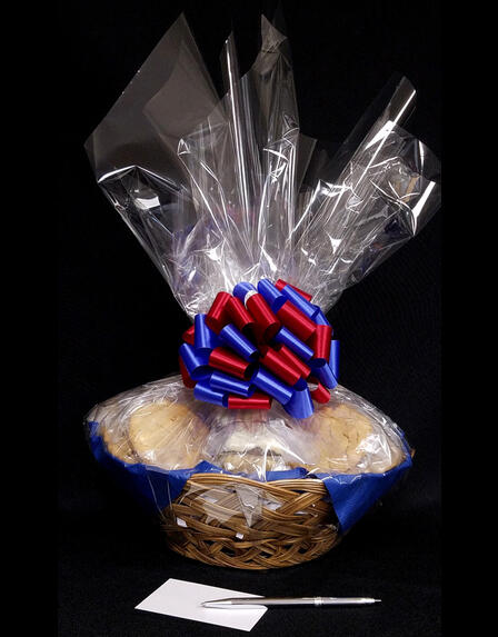Large Basket - Clear Cellophane - Red & Blue Bow - 36 Cookies and Brownies