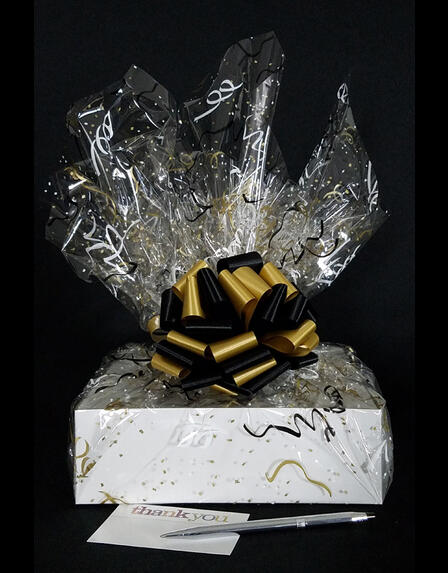 Large Box - Black & Gold Confetti Cellophane - Black & Gold Bow - 24 Cookies and Brownies