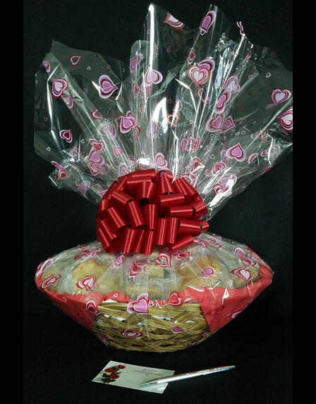 Super Basket - Heart Cellophane - Red Bow - 60 Cookies and Brownies