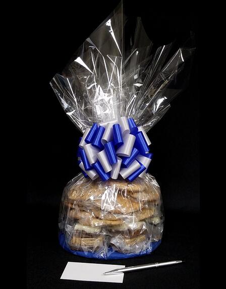 Large Cellophane - Clear Cellophane - Blue & Silver Bow - 30 Cookies and Brownies