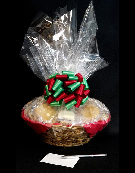 Large Basket - Clear Cellophane - Red & Green Bow - 36 Cookies and Brownies