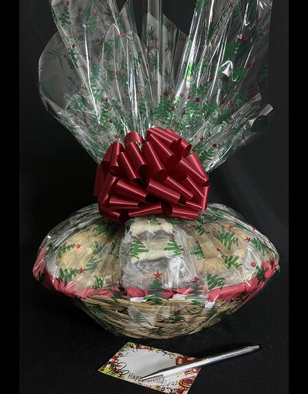 Large Basket - Christmas Tree Cellophane - Red Bow - 36 Cookies and Brownies