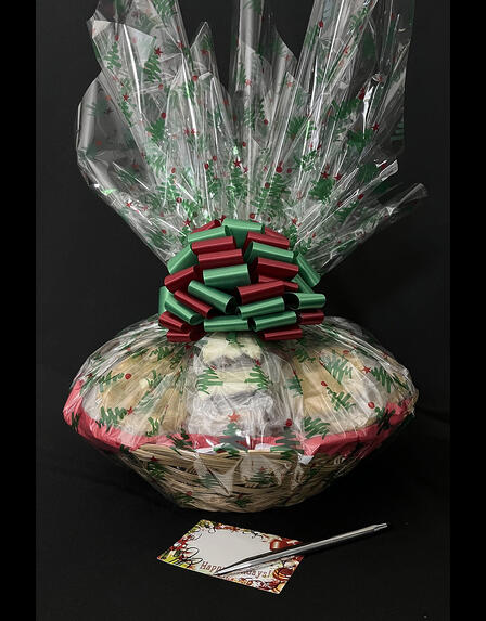 Large Basket - Christmas Tree Cellophane - Red & Green Bow - 36 Cookies and Brownies