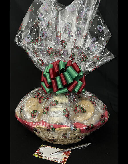 Large Basket - Holiday Wreaths Cellophane - Red & Green Bow - 36 Cookies and Brownies