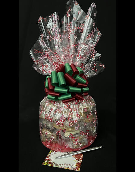 Large Cellophane - Candy Cane Cellophane - Red & Green Bow - 30 Cookies and Brownies