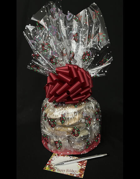 Large Cellophane - Holiday Wreaths Cellophane - Red Bow - 30 Cookies and Brownies