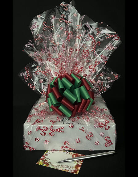 Large Box - Candy Cane Cellophane - Red & Green Bow - 24 Cookies and Brownies