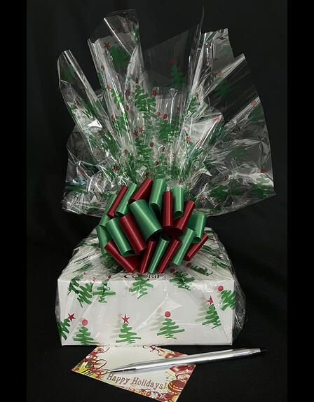 Small Box - Christmas Tree Cellophane - Red & Green Bow - 12 Cookies and Brownies