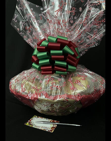 Super Basket - Candy Cane Cellophane - Red & Green Bow - 60 Cookies and Brownies