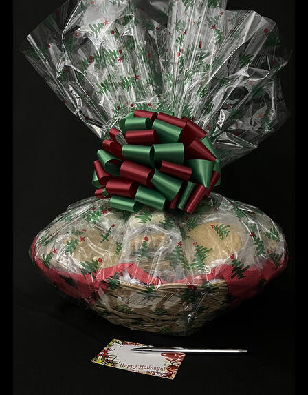 Super Basket - Christmas Tree Cellophane - Red & Green Bow - 60 Cookies and Brownies