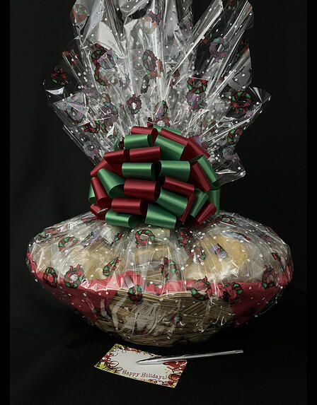 Super Basket - Holiday Wreaths Cellophane - Red & Green Bow - 60 Cookies and Brownies
